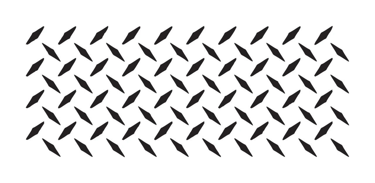 Diamond plate pattern Illustration with diamond shapes, tread pattern, industrial texture and diagonal rows in black and white