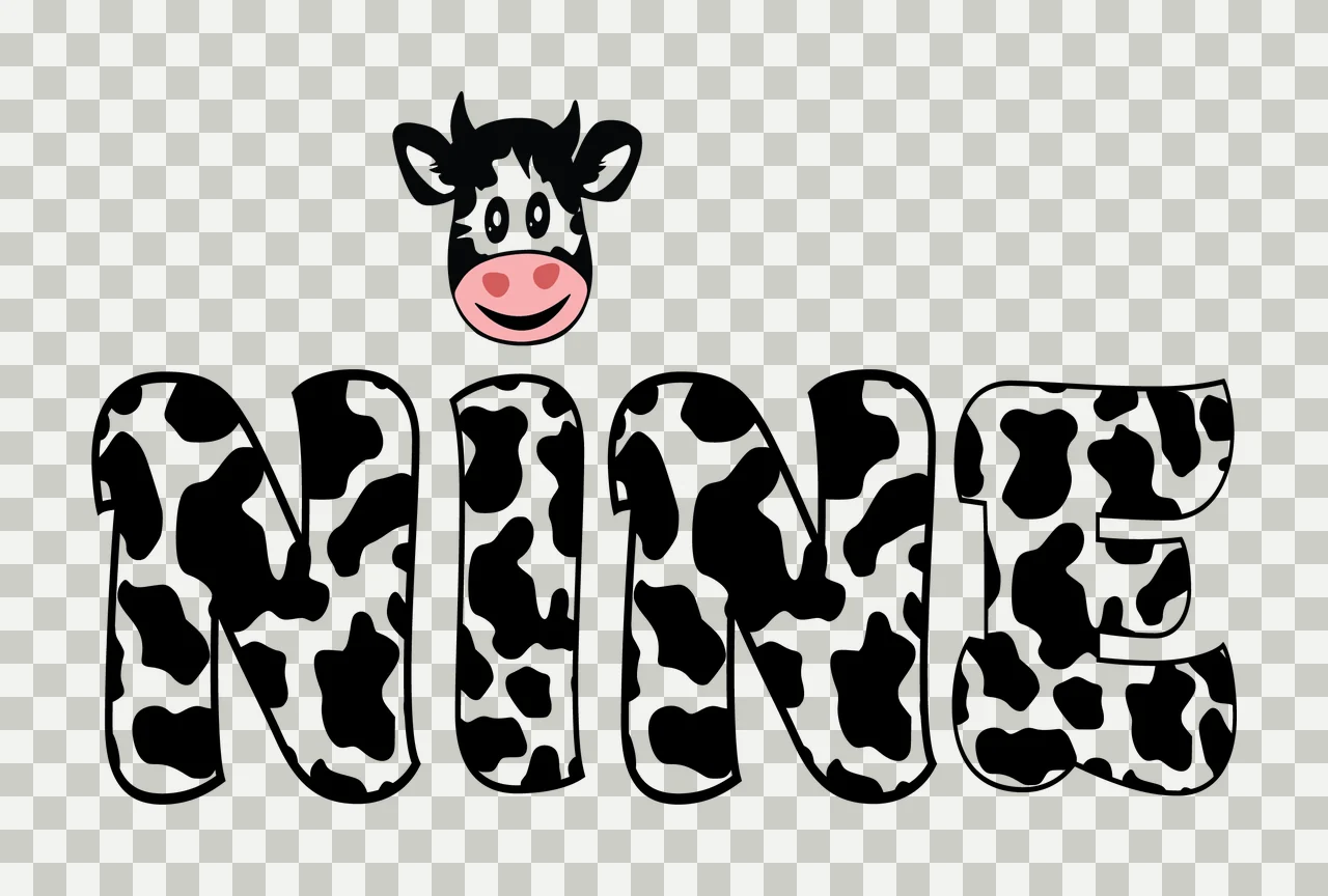Cow Nine Word With Print Pattern display head black white typography transparency and detail preview thumbnail