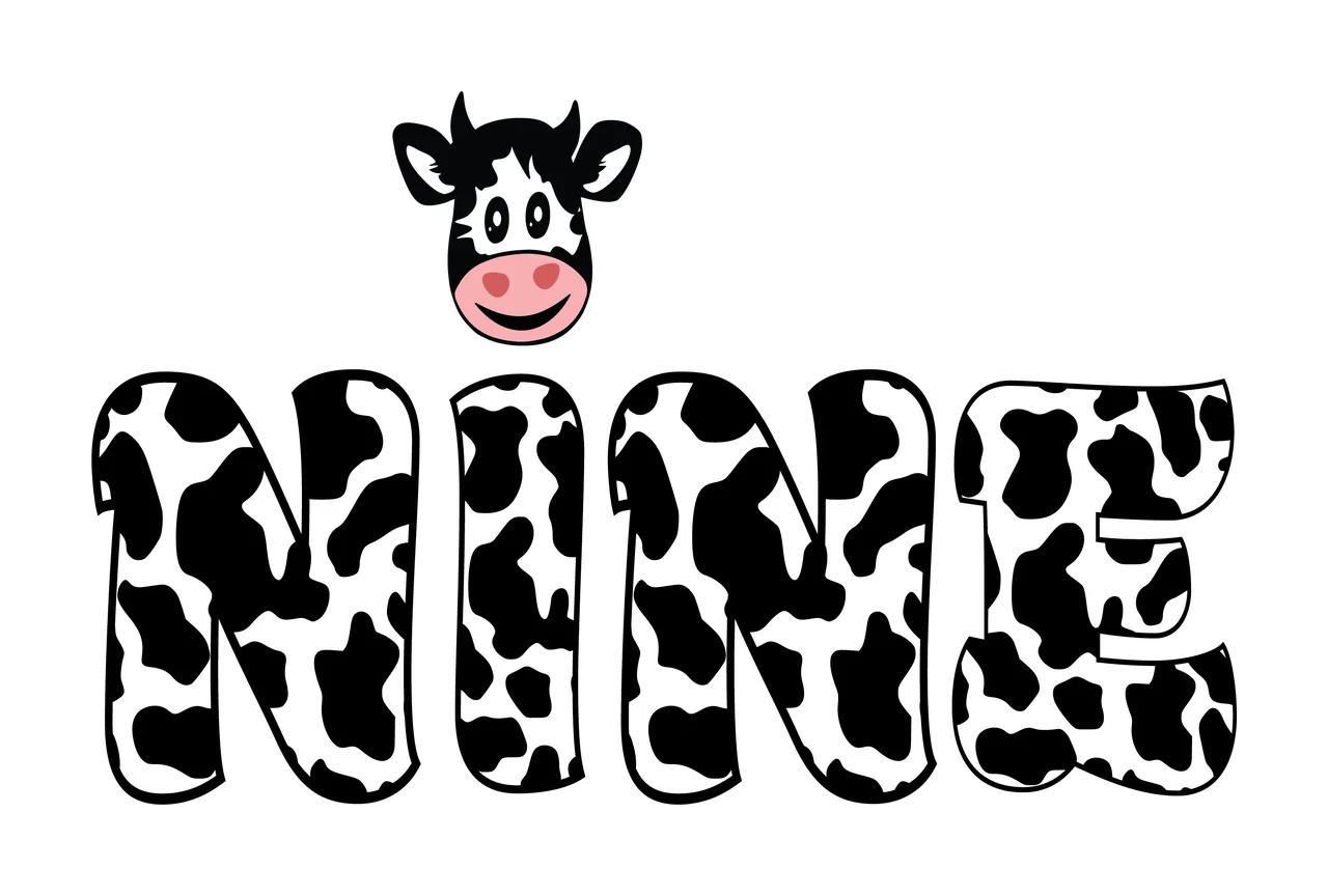 Cow Nine Word With Print Pattern display head black white typography