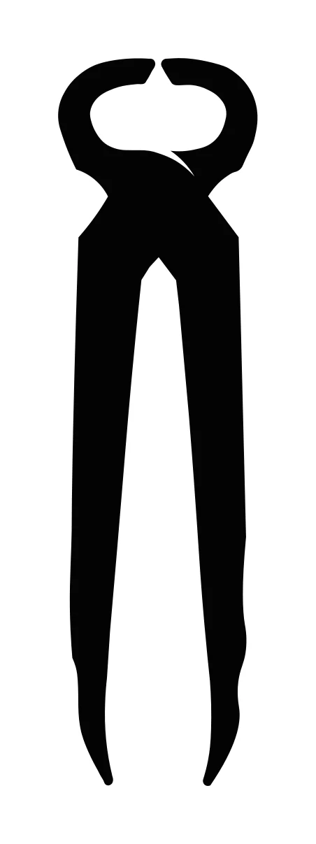 Silhouette Design of pincer pliers with pincers, handles, curved jaws and hand tool in black and white