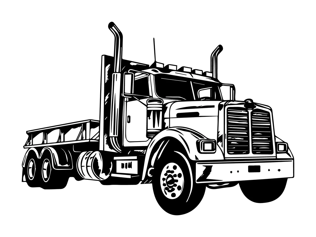 Truck Semi Vehicle Graphic wheels exhaust pipes line art black