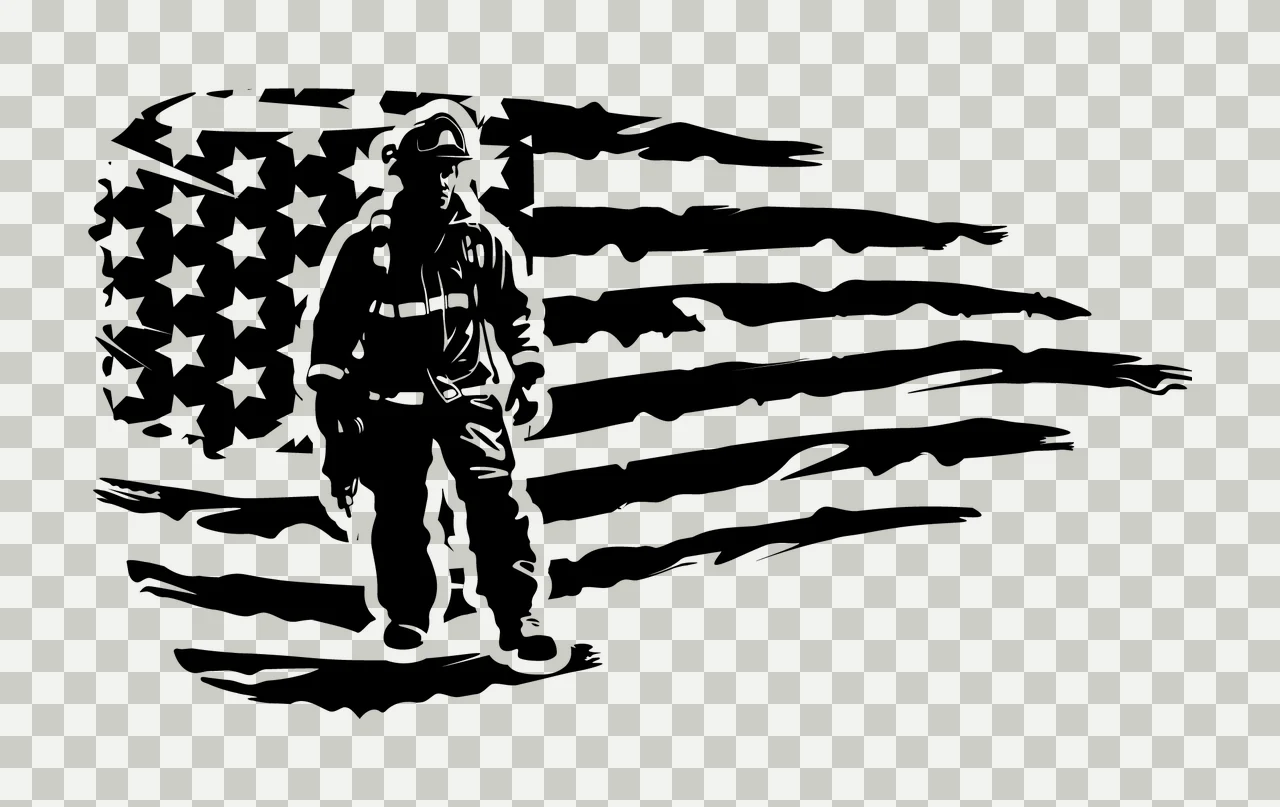 Firefighter Silhouette On Distressed American Flag standing transparency and detail preview thumbnail