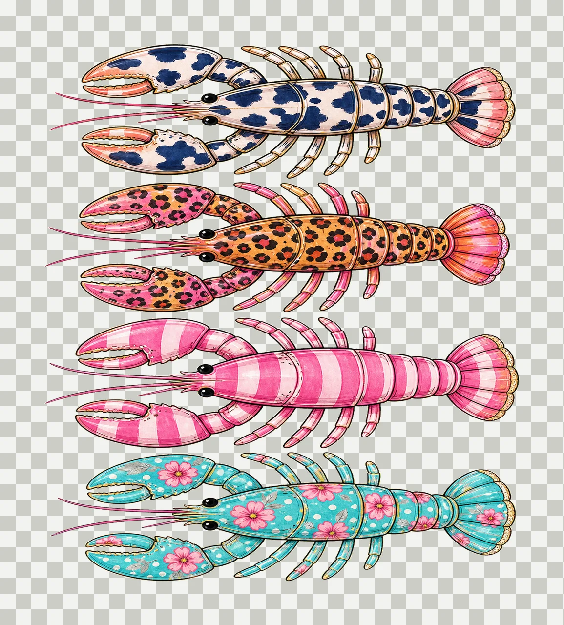 Preppy Lobster Beach Summer Vacation Shirt Variation E transparency and detail preview thumbnail