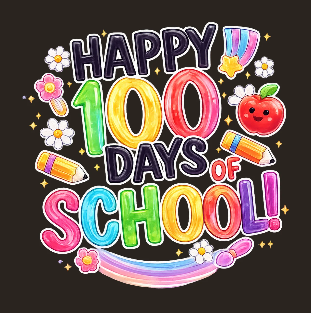 Happy 100 Days Of School Teacher Student Brushstroke Digital contrast preview thumbnail
