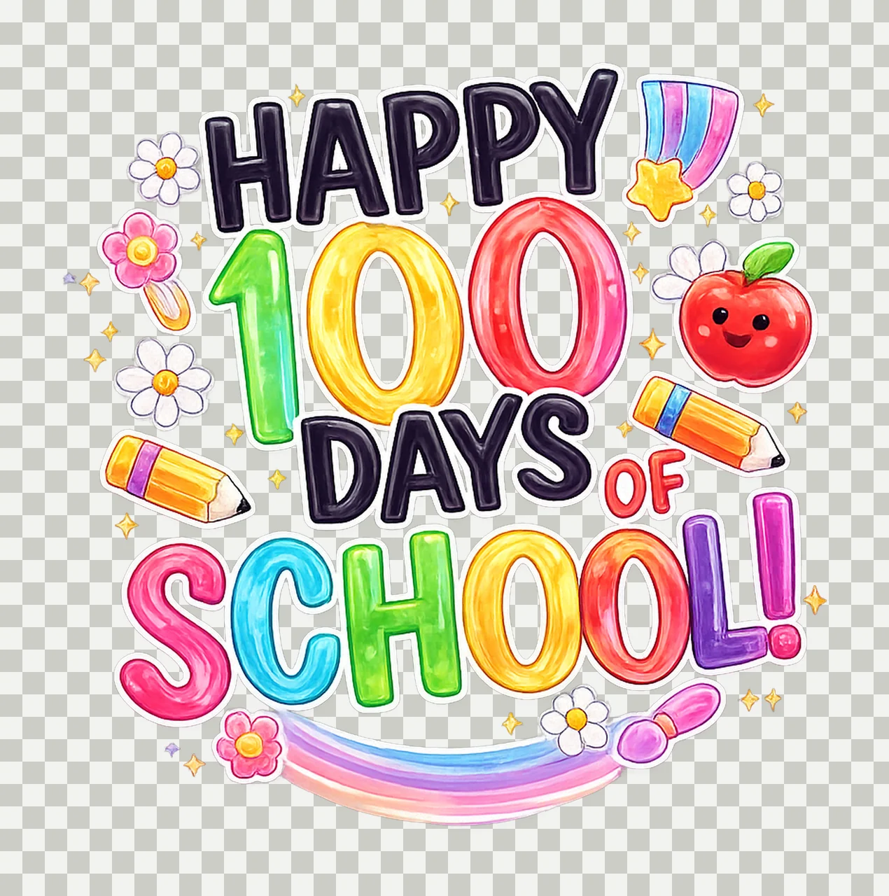 Happy 100 Days Of School Teacher Student Brushstroke Digital transparency and detail preview thumbnail