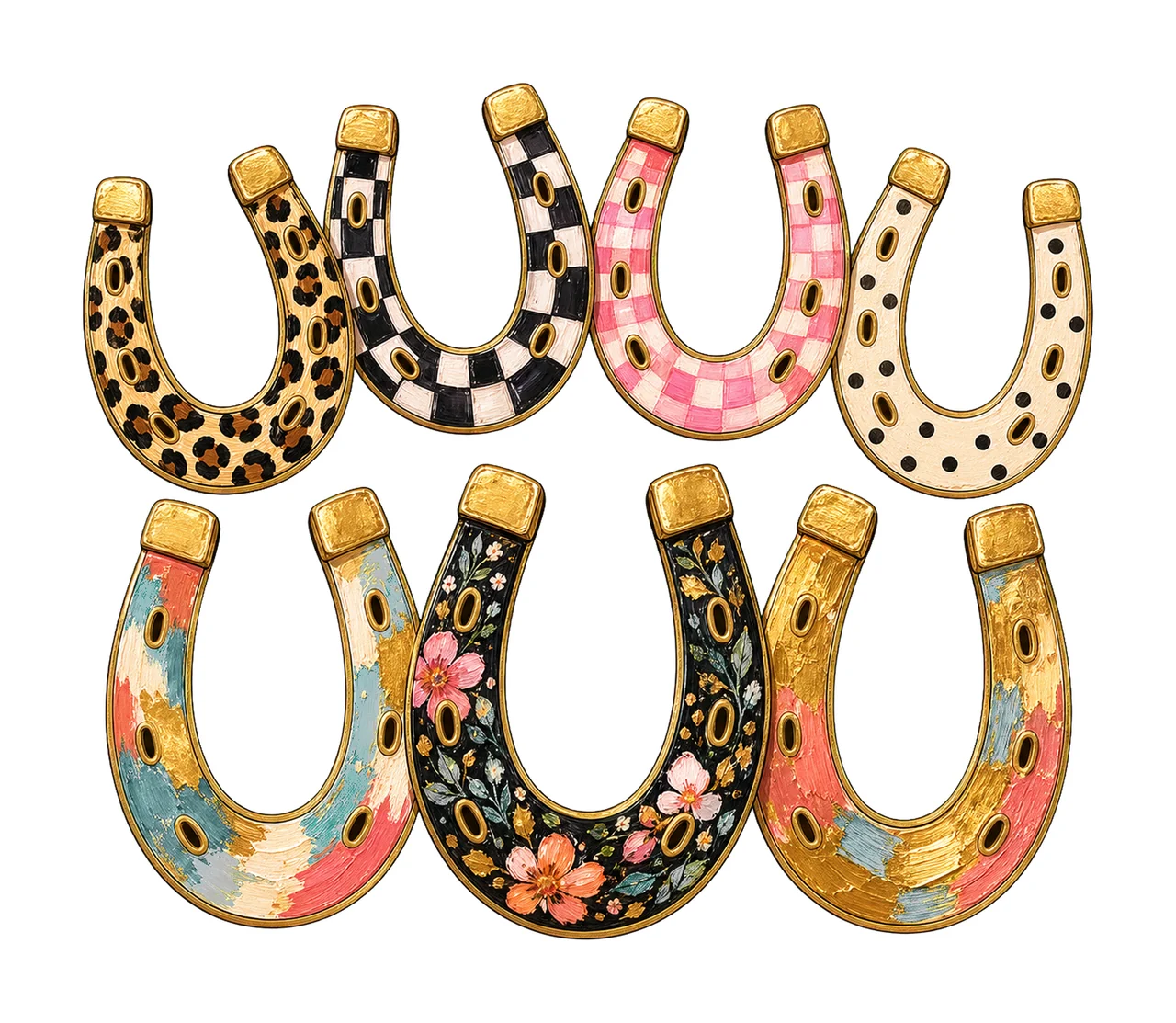 Faux Oil Painted Horseshoes Leopard Checkerboard Variation A