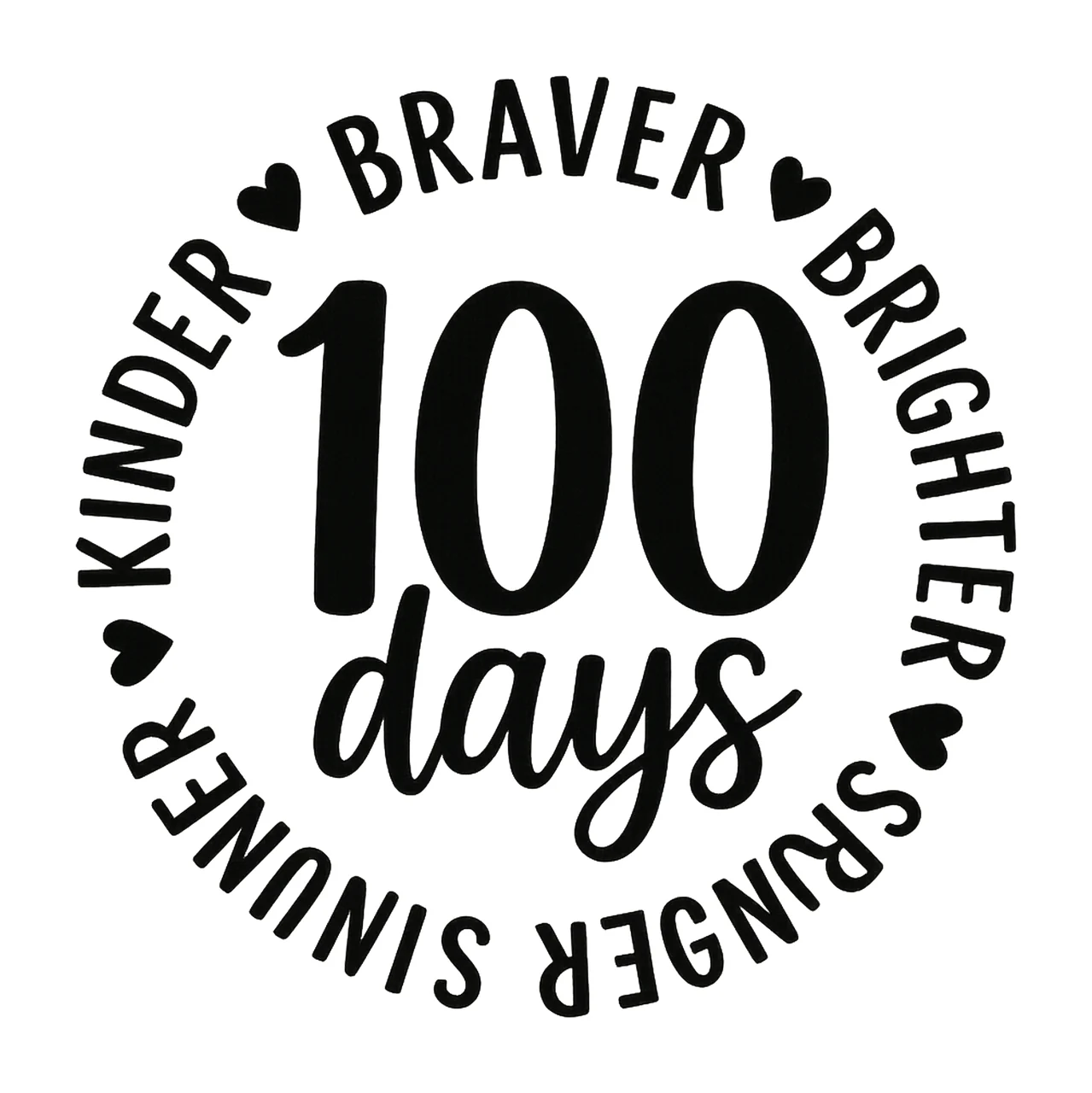 100 Days Braver Brighter Stronger Smarter Kinder Teacher