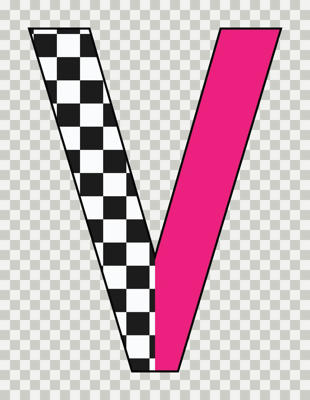 Can Glass Wrap V Letter Design Checkerboard Pattern transparency and detail preview thumbnail