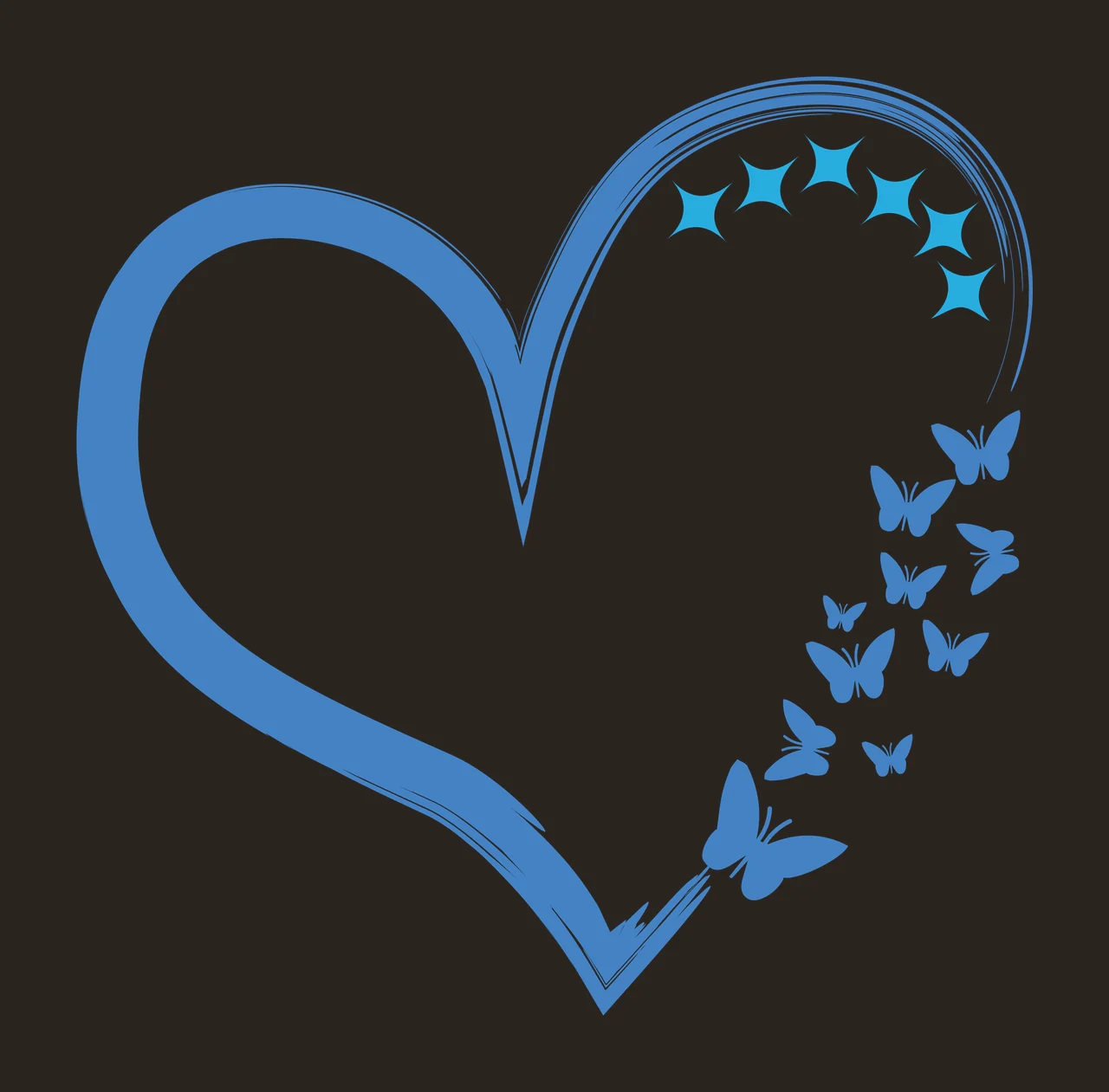 Blue brushstroke heart with butterflies and stars Illustration contrast preview thumbnail