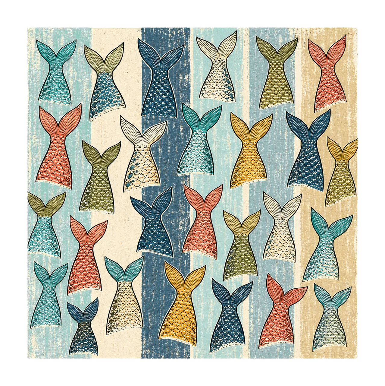 Fish Tail Pattern Coastal Stripe Design Fishing Variation F