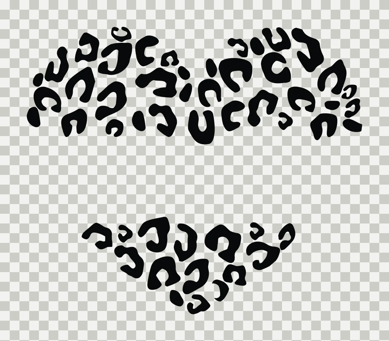 Abstract glyph cluster design with black irregular glyphs and two separate glyph groupings in white transparency and detail preview thumbnail