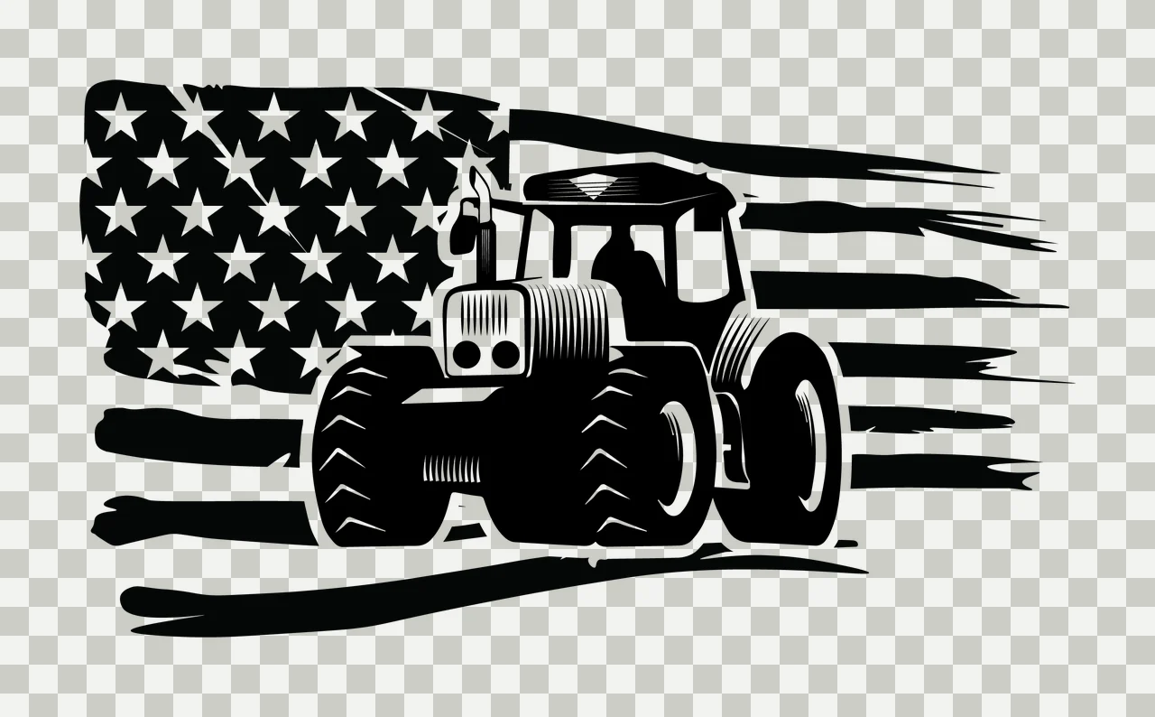 Tractor Flag Silhouette Over Distressed American Superimposed transparency and detail preview thumbnail
