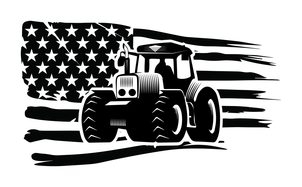 Tractor Flag Silhouette Over Distressed American Superimposed