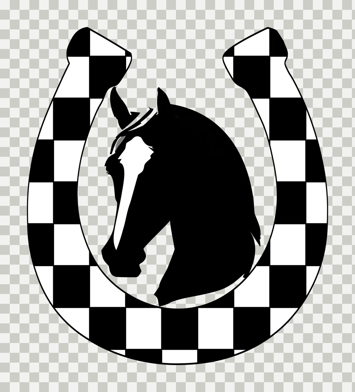 Horse Head In Horseshoe Silhouette and Framing Graphic Black transparency and detail preview thumbnail