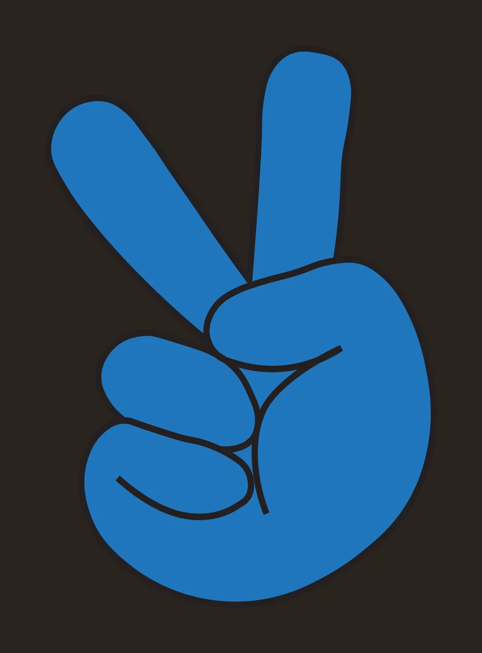 Blue cartoon hand making peace sign Illustration with two fingers raised and three fingers curled contrast preview thumbnail