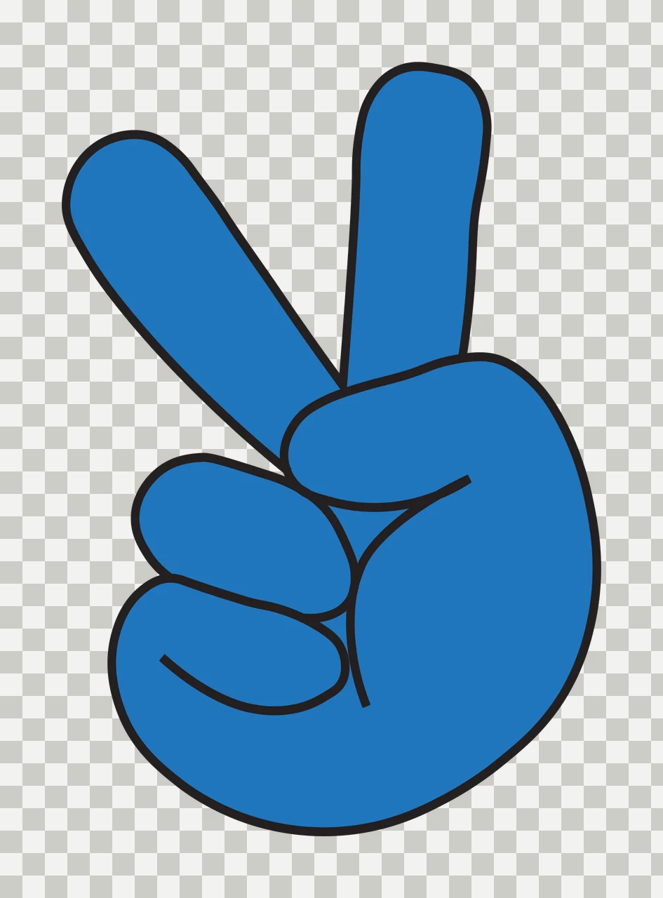 Blue cartoon hand making peace sign Illustration with two fingers raised and three fingers curled transparency and detail preview thumbnail