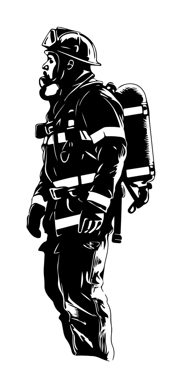Firefighter In Uniform With Oxygen Tank Standing helmet Illustrative