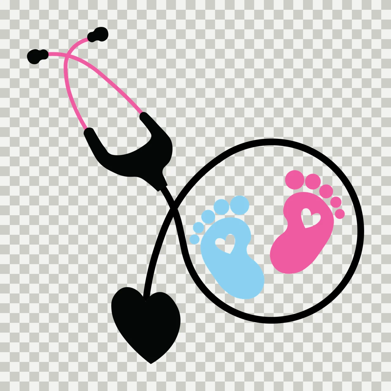 Baby Feet Stethoscope And Footprints Inside A Black heart circle transparency and detail preview thumbnail