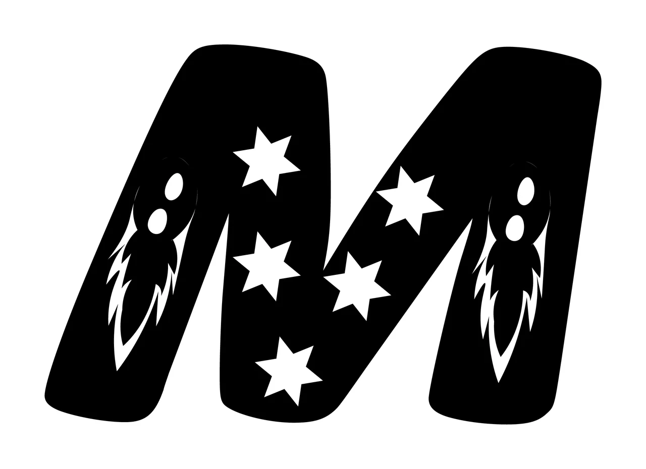 M Letter With Stars And Abstract Patterns
