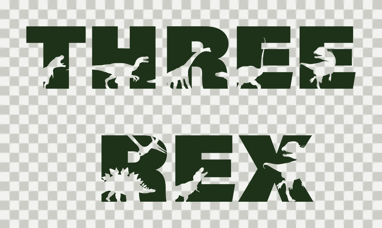 Dinosaur Three Rex Typography With Dinosaurs black white words transparency and detail preview thumbnail