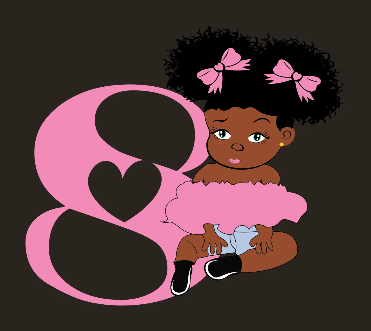 Black 8 Silhouette Of A Curly Haired Figure number eight standing contrast preview thumbnail