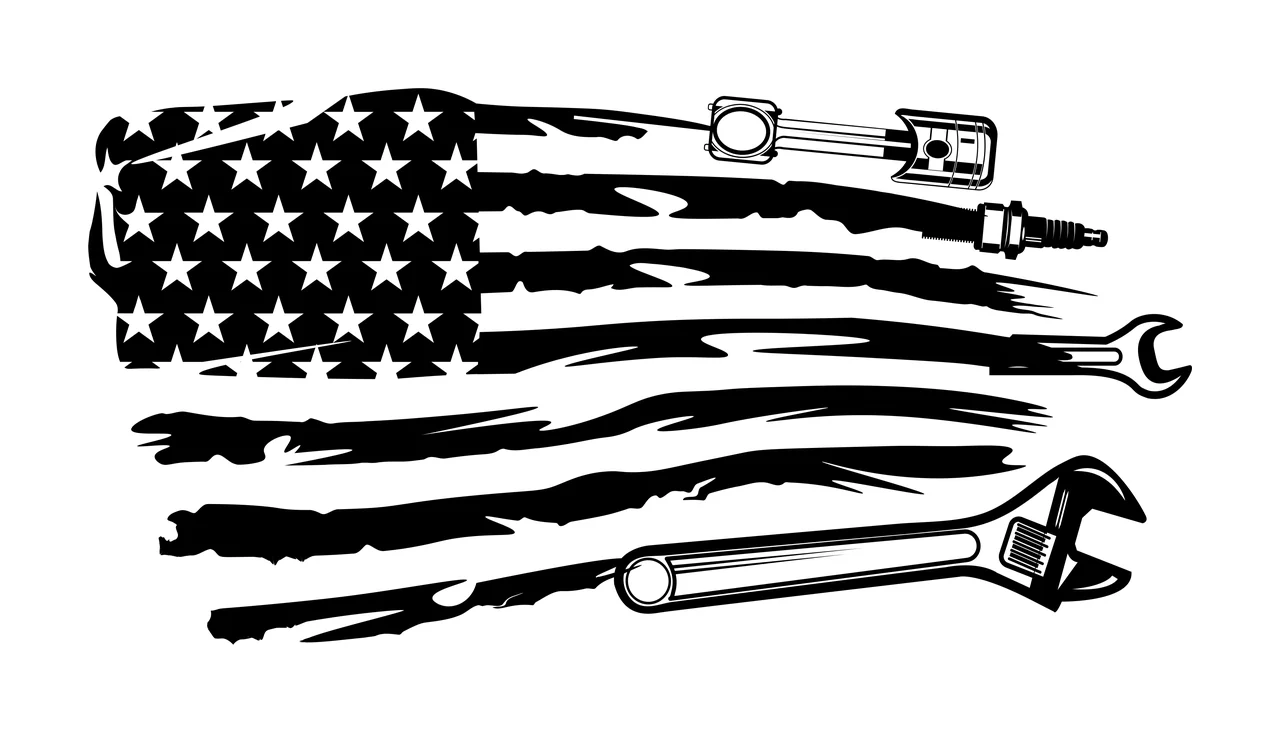 Mechanic Flag Tools And Engine Parts wrench piston spark plug