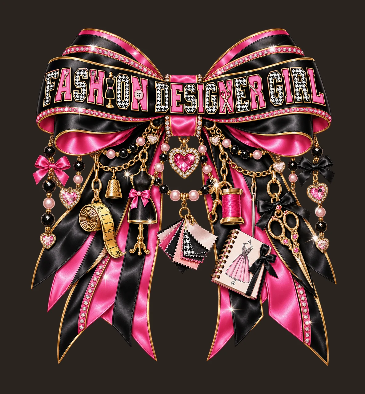 Fashion Designer Girl Bow Charm PNG, Coquette Ribbon Sublimation, Transparent Digital Download contrast preview thumbnail