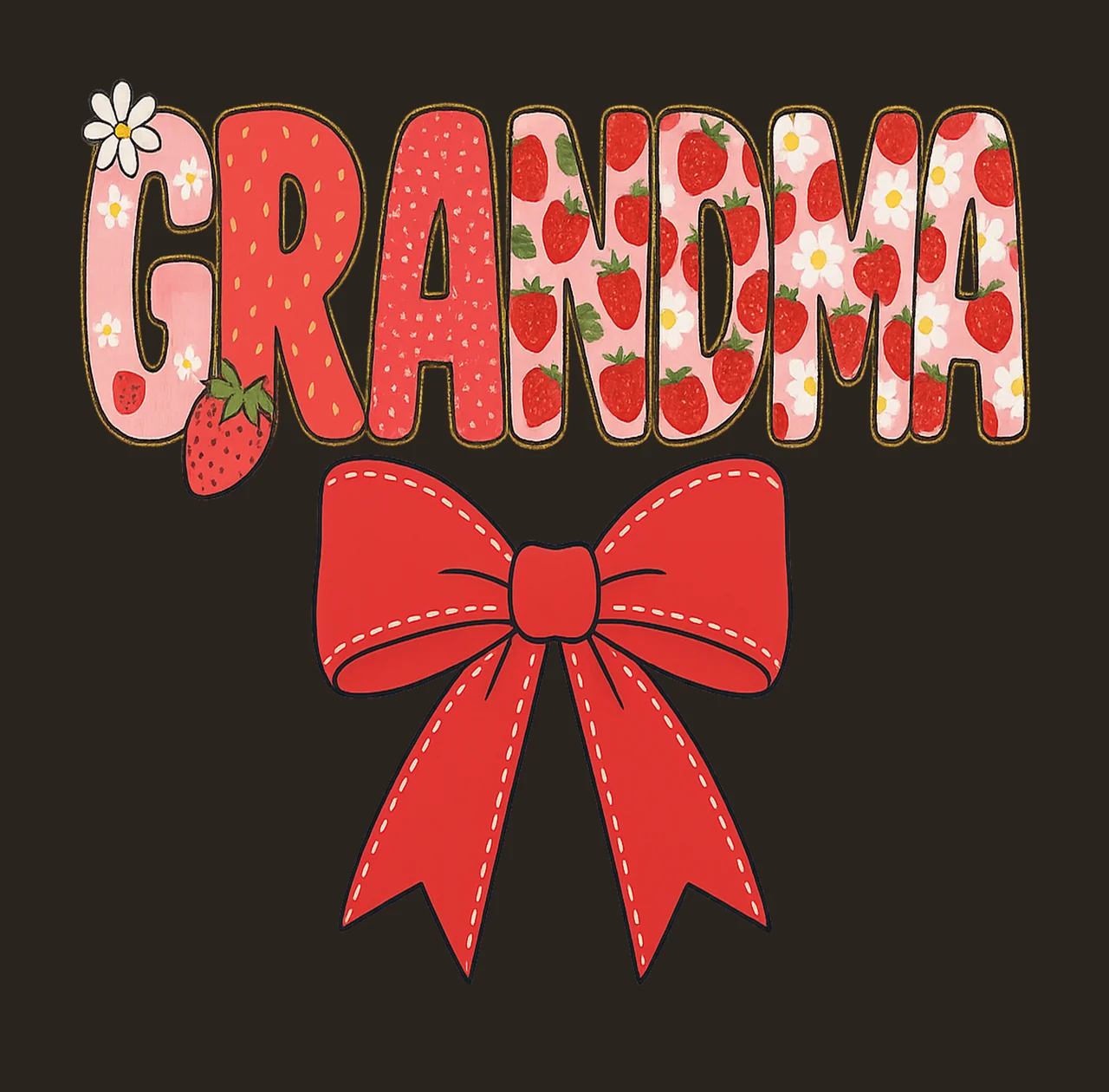 Grandma Strawberry Bow Text With Pattern typography contrast preview thumbnail