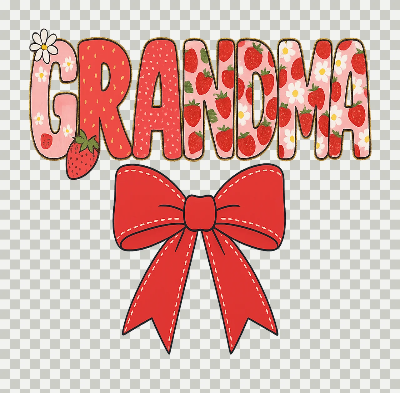 Grandma Strawberry Bow Text With Pattern typography transparency and detail preview thumbnail