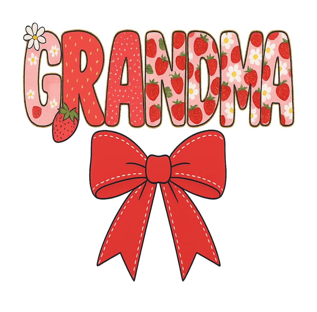 Grandma Strawberry Bow Text With Pattern typography