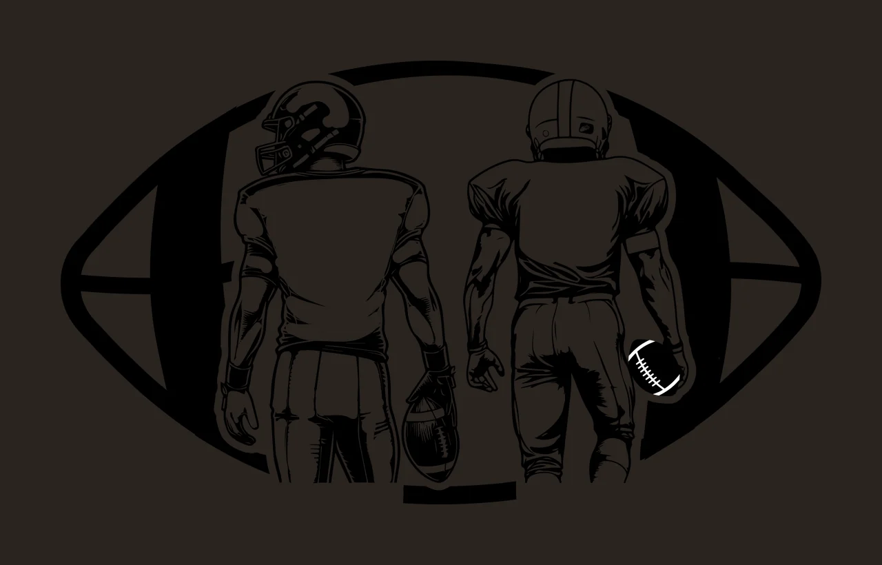 Two Football Players American Over Ellipse Shape standing black and contrast preview thumbnail
