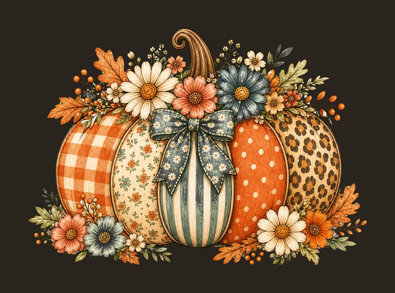 Floral Fall Pumpkin Preppy Pumpkin Coquette Variation B contrast preview thumbnail