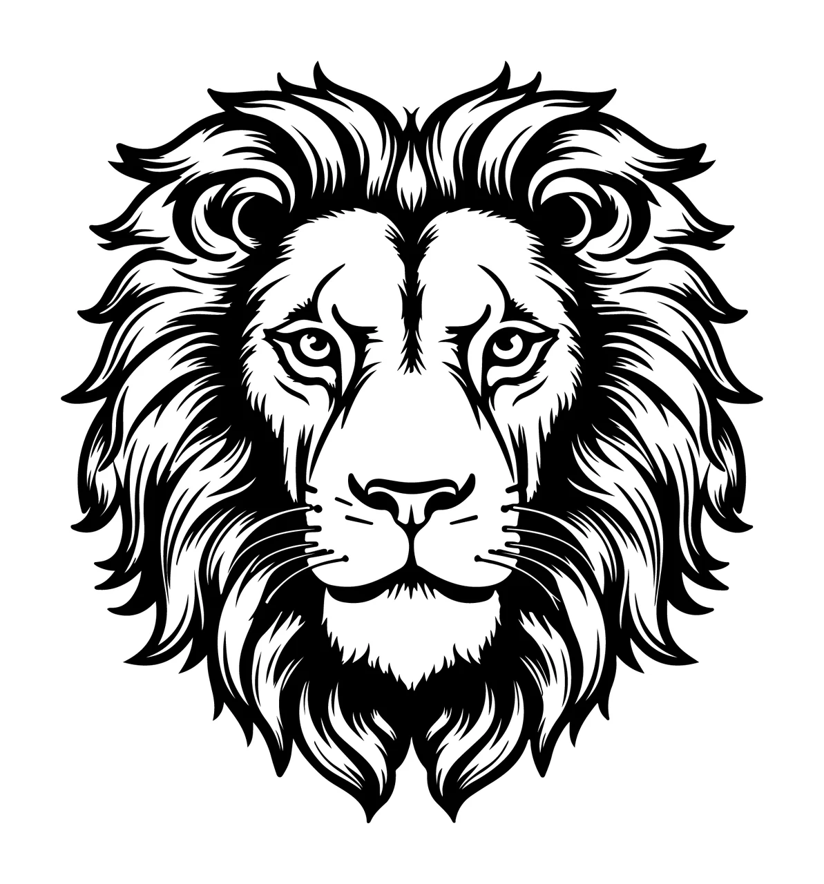 Lion Head Frontal View Illustration facing forward mane engraving