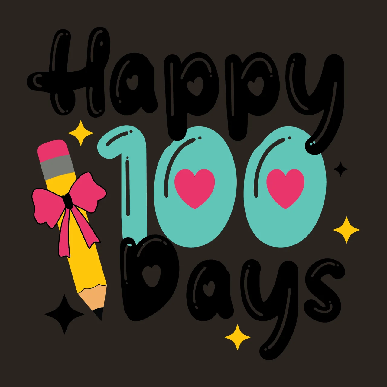Happy 100 Days Decorative Typographic Text celebrating stars contrast preview thumbnail