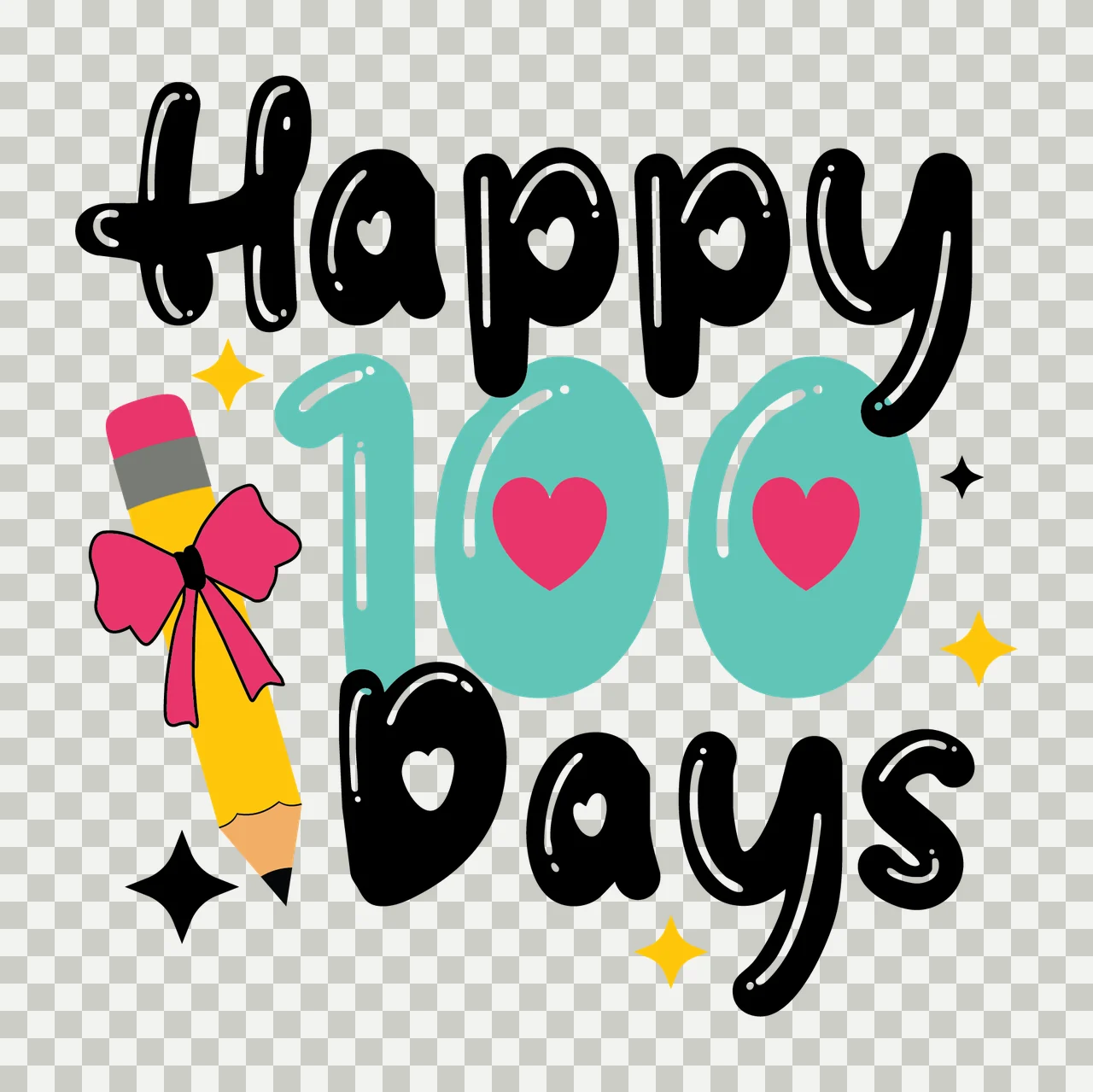 Happy 100 Days Decorative Typographic Text celebrating stars transparency and detail preview thumbnail