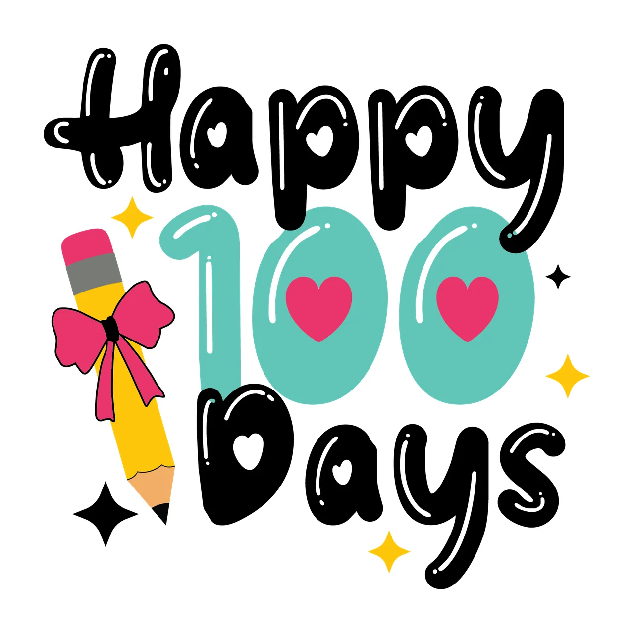 Happy 100 Days Decorative Typographic Text celebrating stars