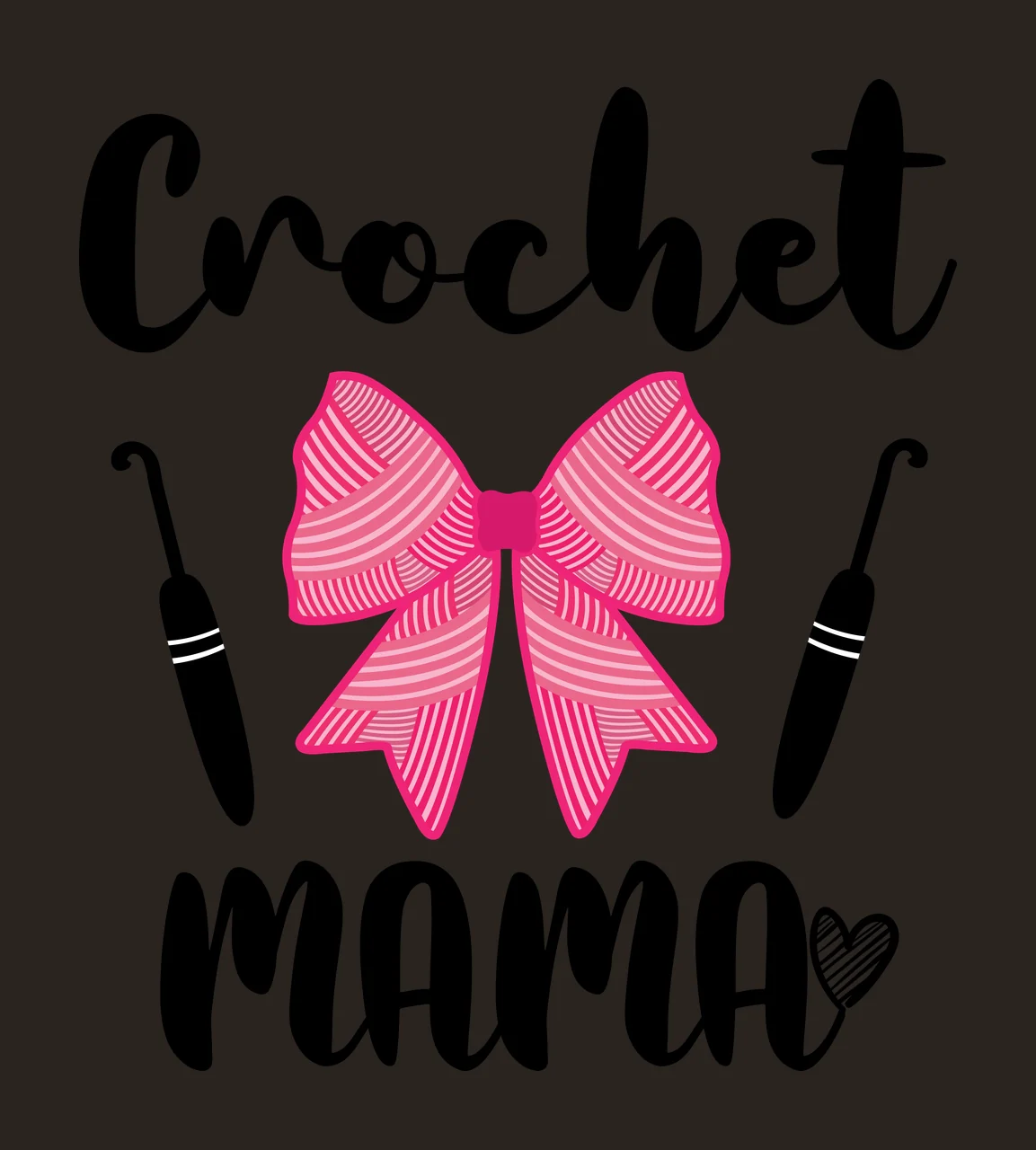 Crochet Mama Text And Bow Graphic displayed hooks heart typography contrast preview thumbnail