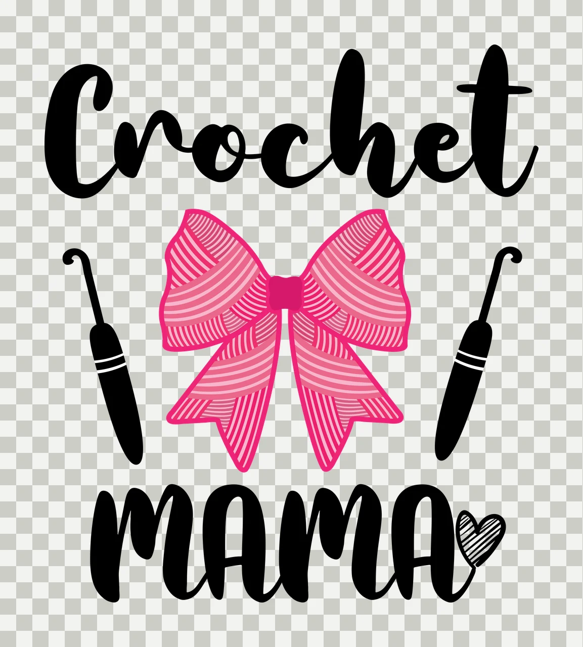 Crochet Mama Text And Bow Graphic displayed hooks heart typography transparency and detail preview thumbnail