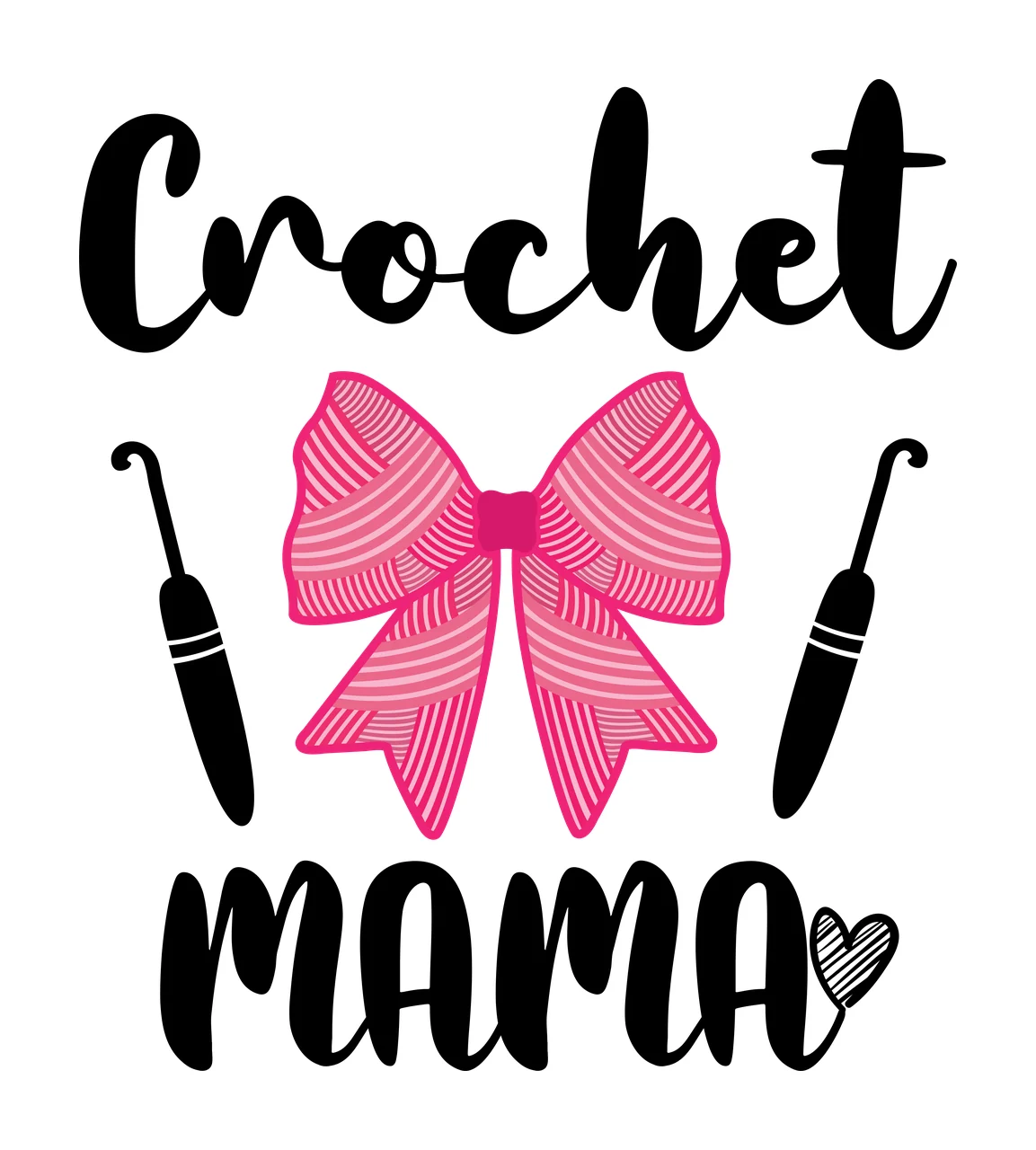 Crochet Mama Text And Bow Graphic displayed hooks heart typography