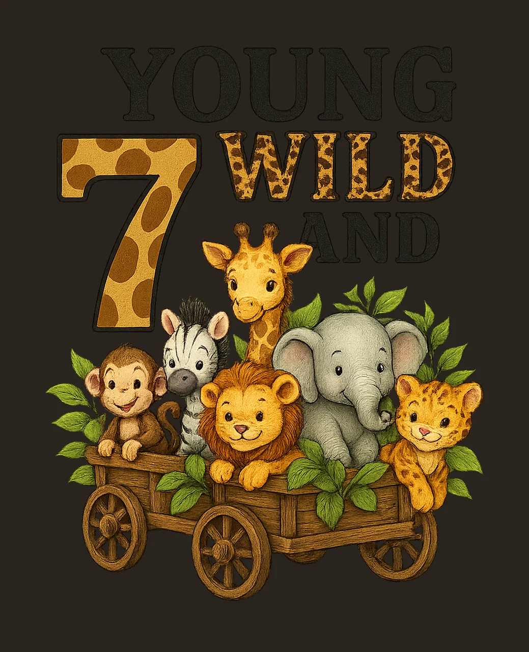 Safari 7th Birthday Jungle Animals Young Wild and Seven Kids contrast preview thumbnail