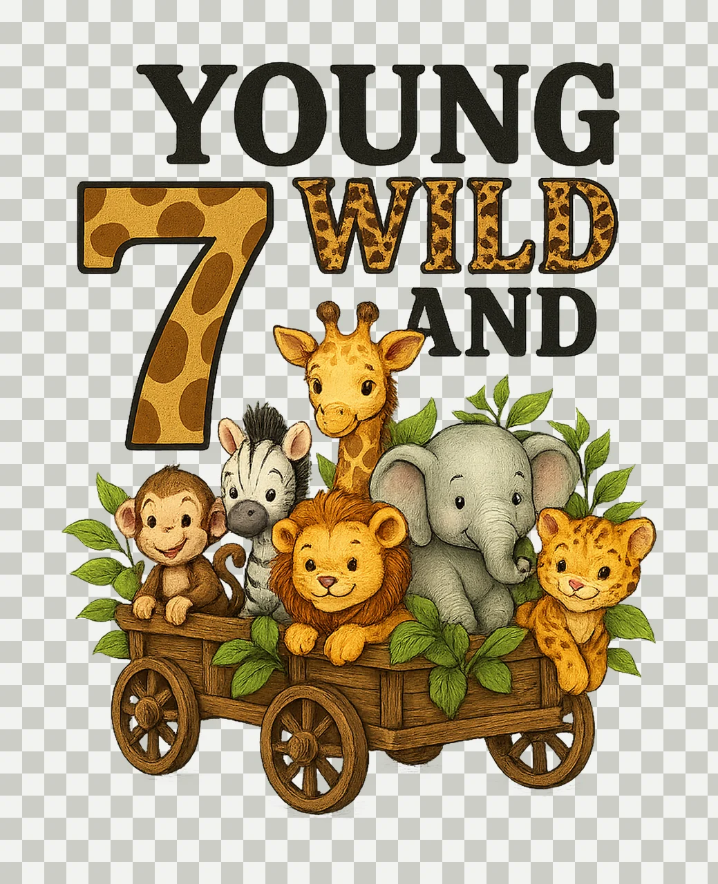 Safari 7th Birthday Jungle Animals Young Wild and Seven Kids transparency and detail preview thumbnail
