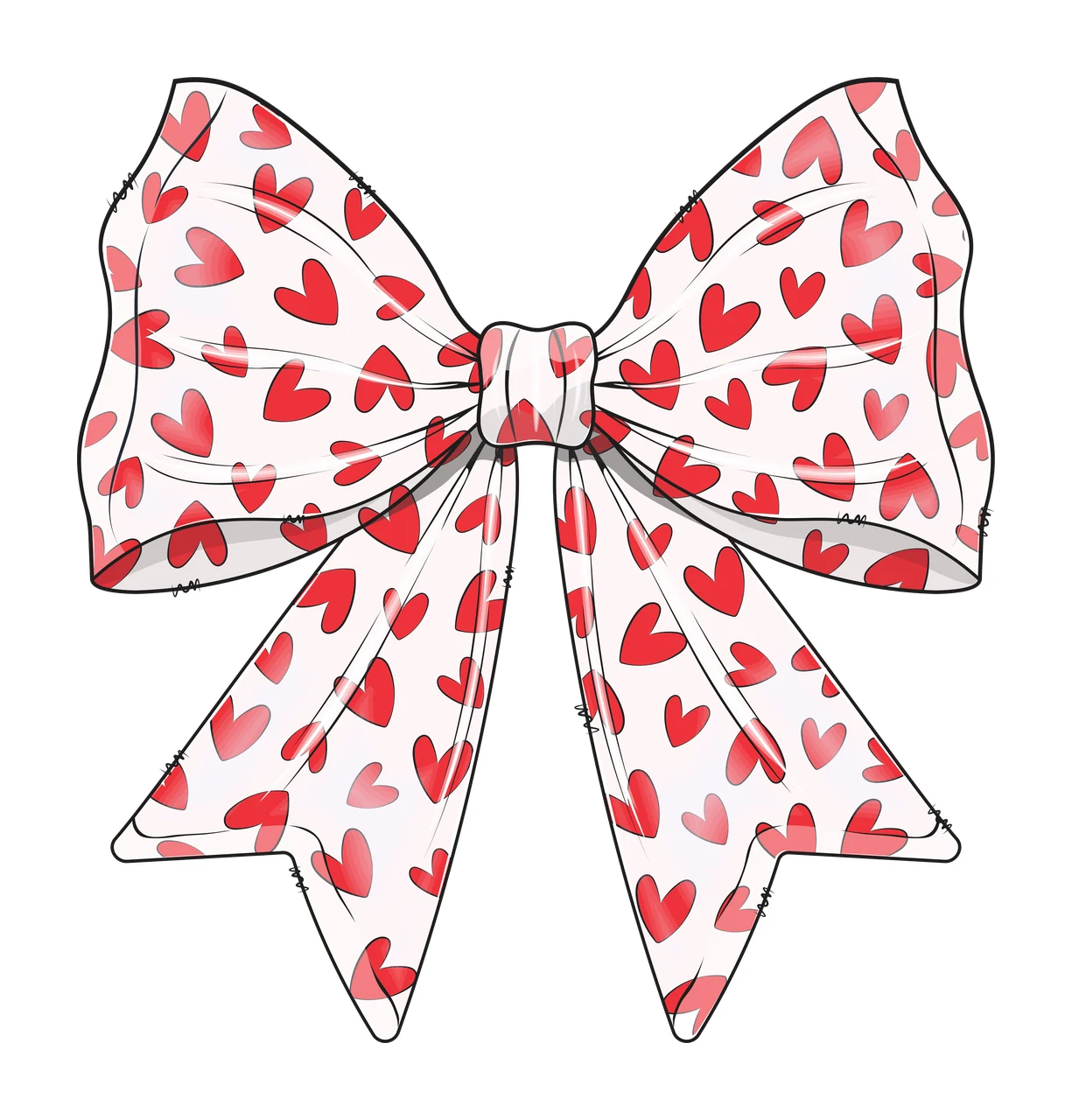 Bow Black With Heart Filled Ribbon silhouette white plain background