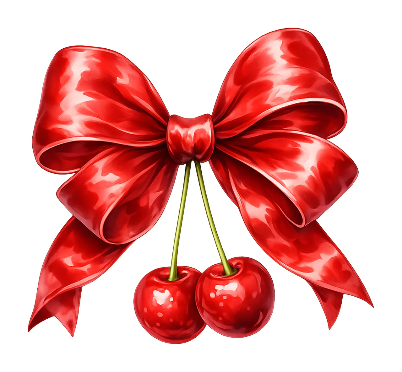 Red Cherries Watercolor Bow Coquette Design Big Bow Artwork