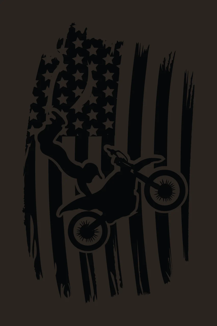 Distressed Flag With Jumping Motorcycle Rider silhouette black contrast preview thumbnail