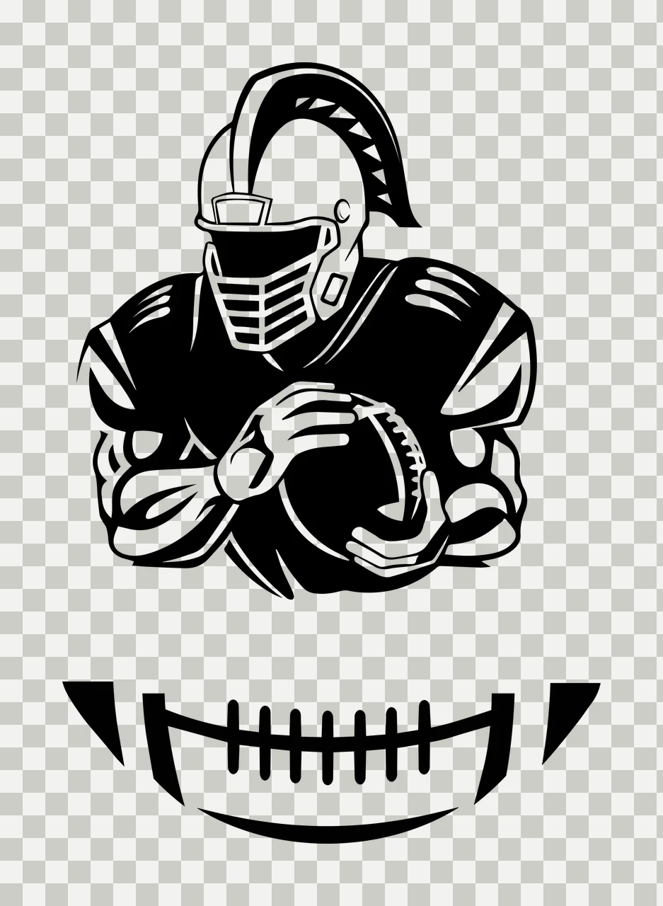 Gladiator Football Player Holding Ball helmet silhouette black transparency and detail preview thumbnail