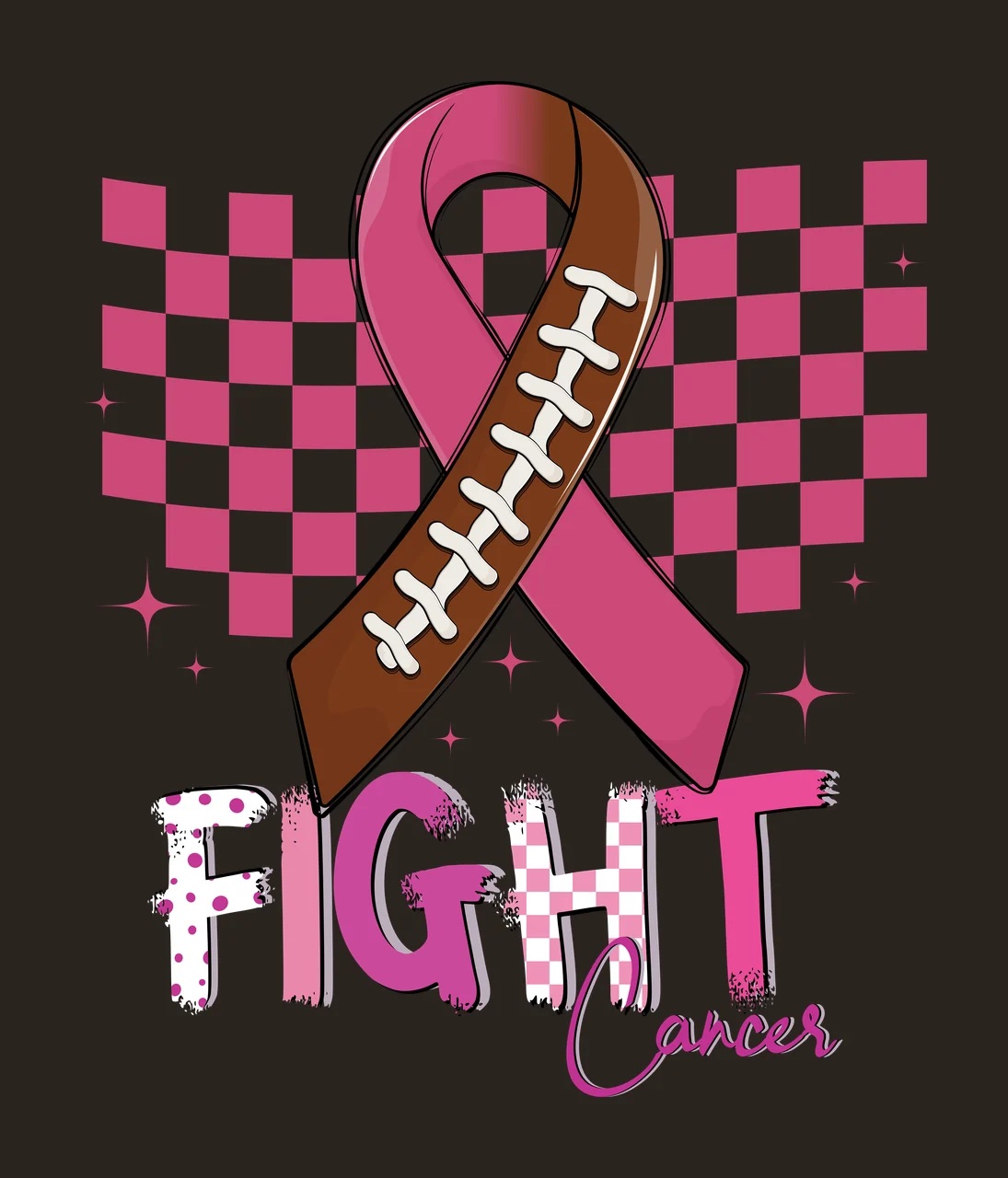 Fight Checkerboard Ribbon Graphic dots stars black white awareness contrast preview thumbnail