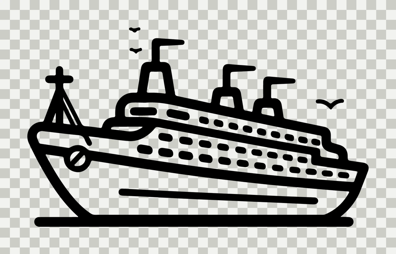 Ship Cruiser Icon With Small Birds floating bird line art outline transparency and detail preview thumbnail