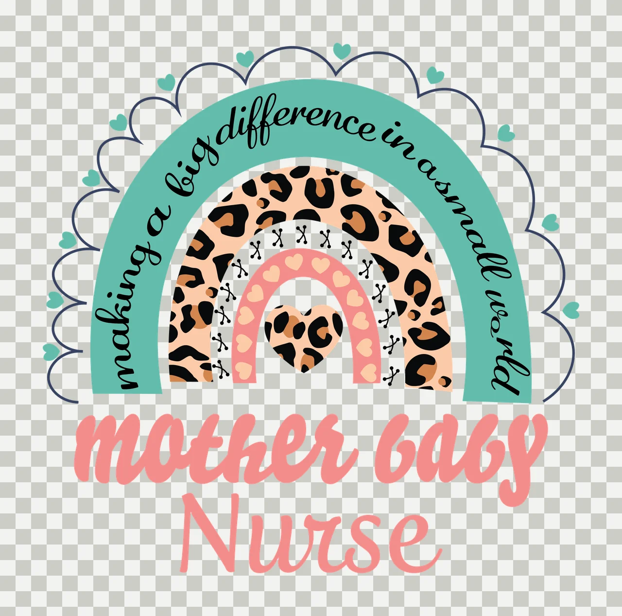 Mother Baby Nurse Black Rainbow With Heart scalloped border transparency and detail preview thumbnail