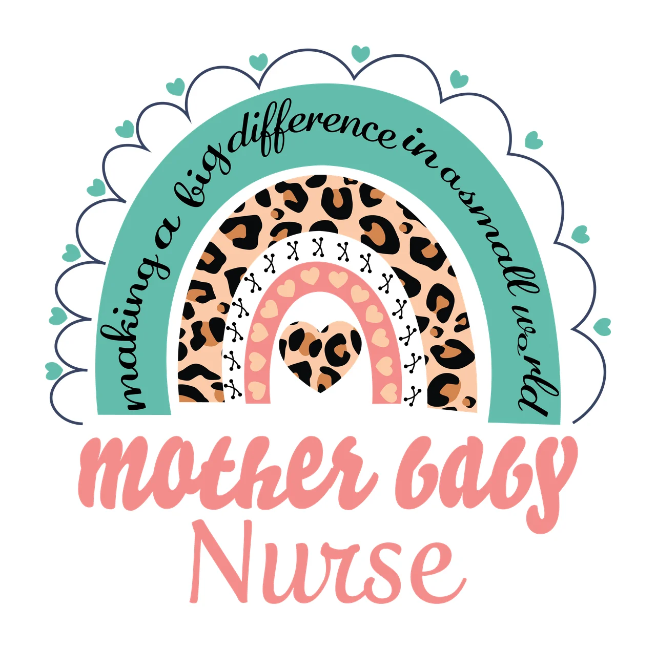 Mother Baby Nurse Black Rainbow With Heart scalloped border