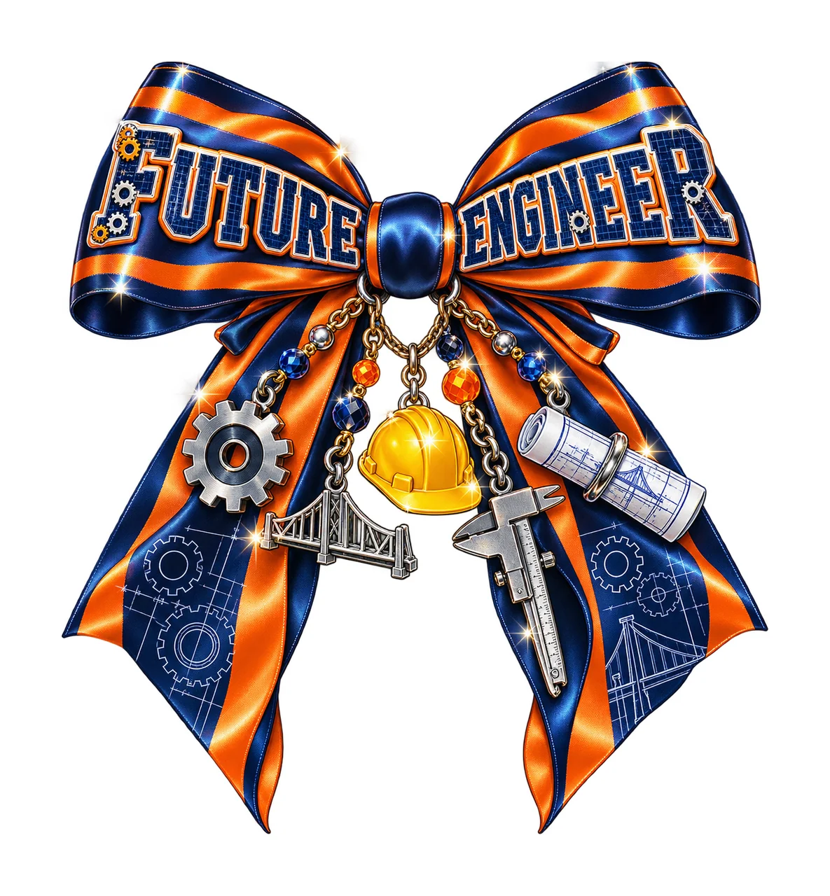 Future Engineer Bow Charm PNG, Coquette Ribbon Sublimation, Transparent Digital Download